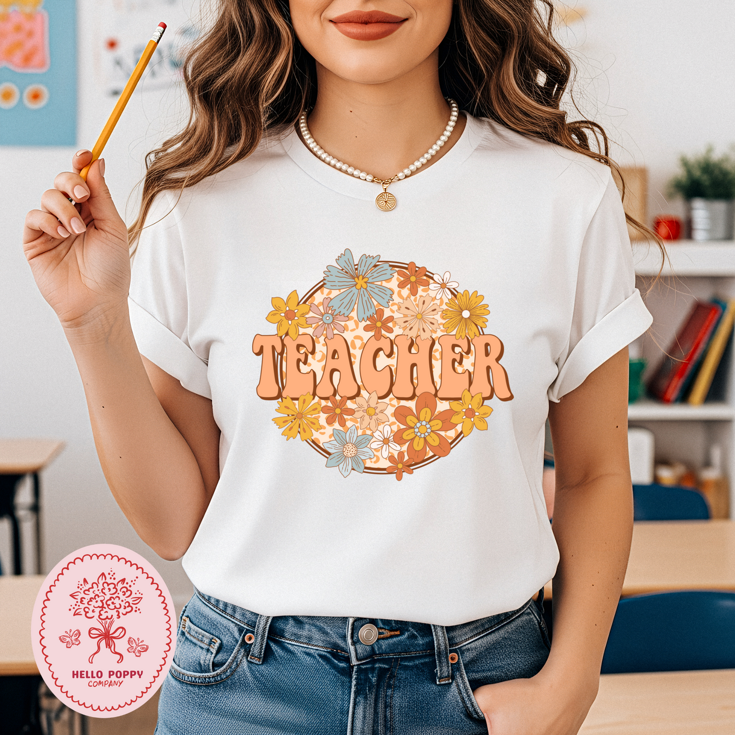 Teacher Boho Floral Comfort Colors T-Shirt