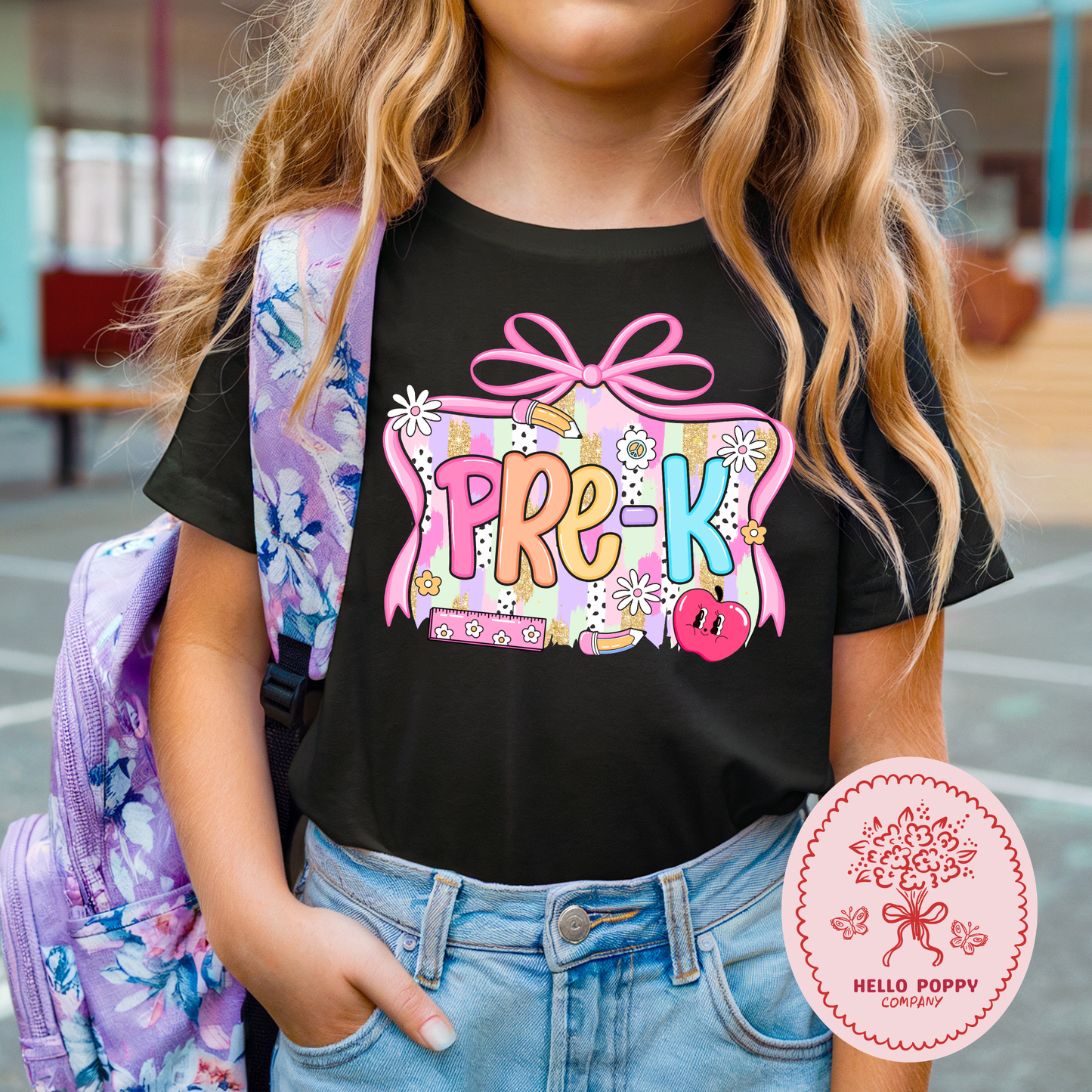 Pre-K School Days Coquette Bow T-Shirt - Youth