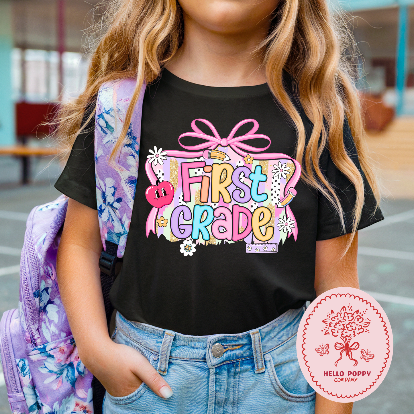 First Grade School Days Coquette Bow T-Shirt - Youth