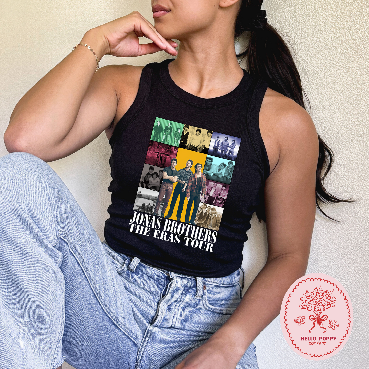Jonas Brothers The Eras Tour (White) Micro Ribbed Racerback Tank