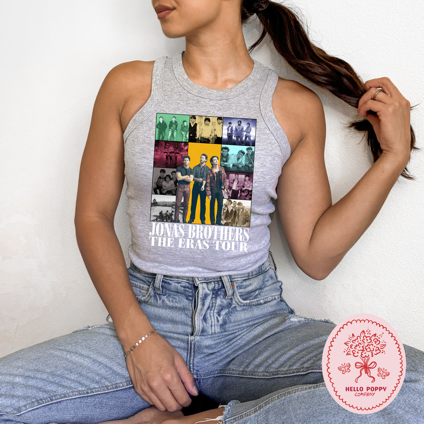 Jonas Brothers The Eras Tour (White) Micro Ribbed Racerback Tank