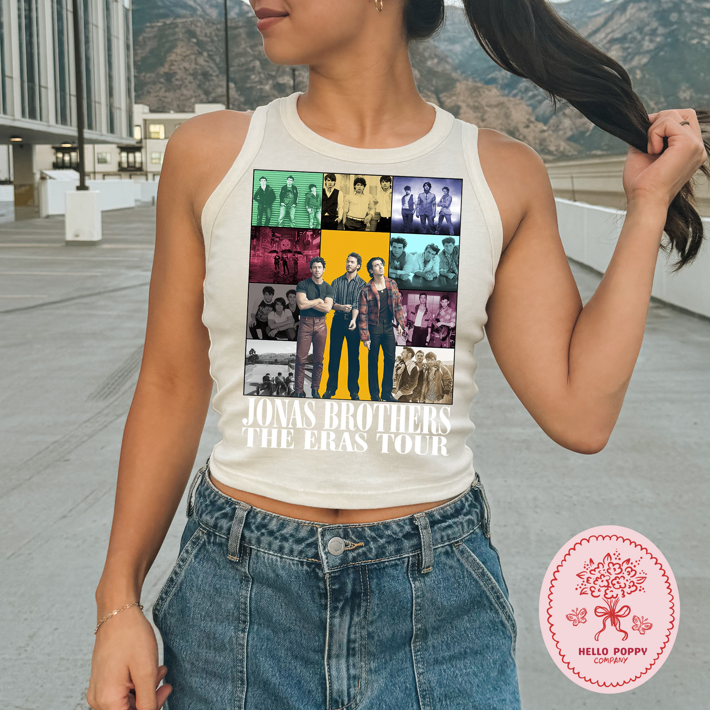 Jonas Brothers The Eras Tour (White) Micro Ribbed Racerback Tank