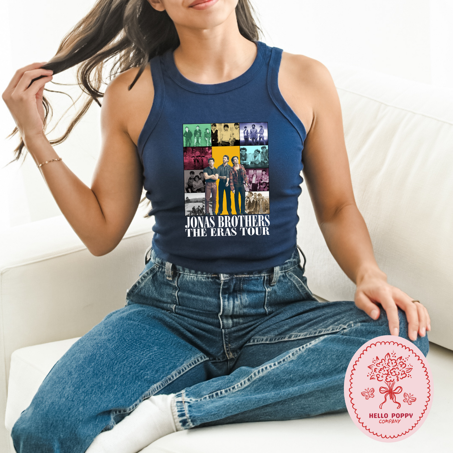 Jonas Brothers The Eras Tour (White) Micro Ribbed Racerback Tank