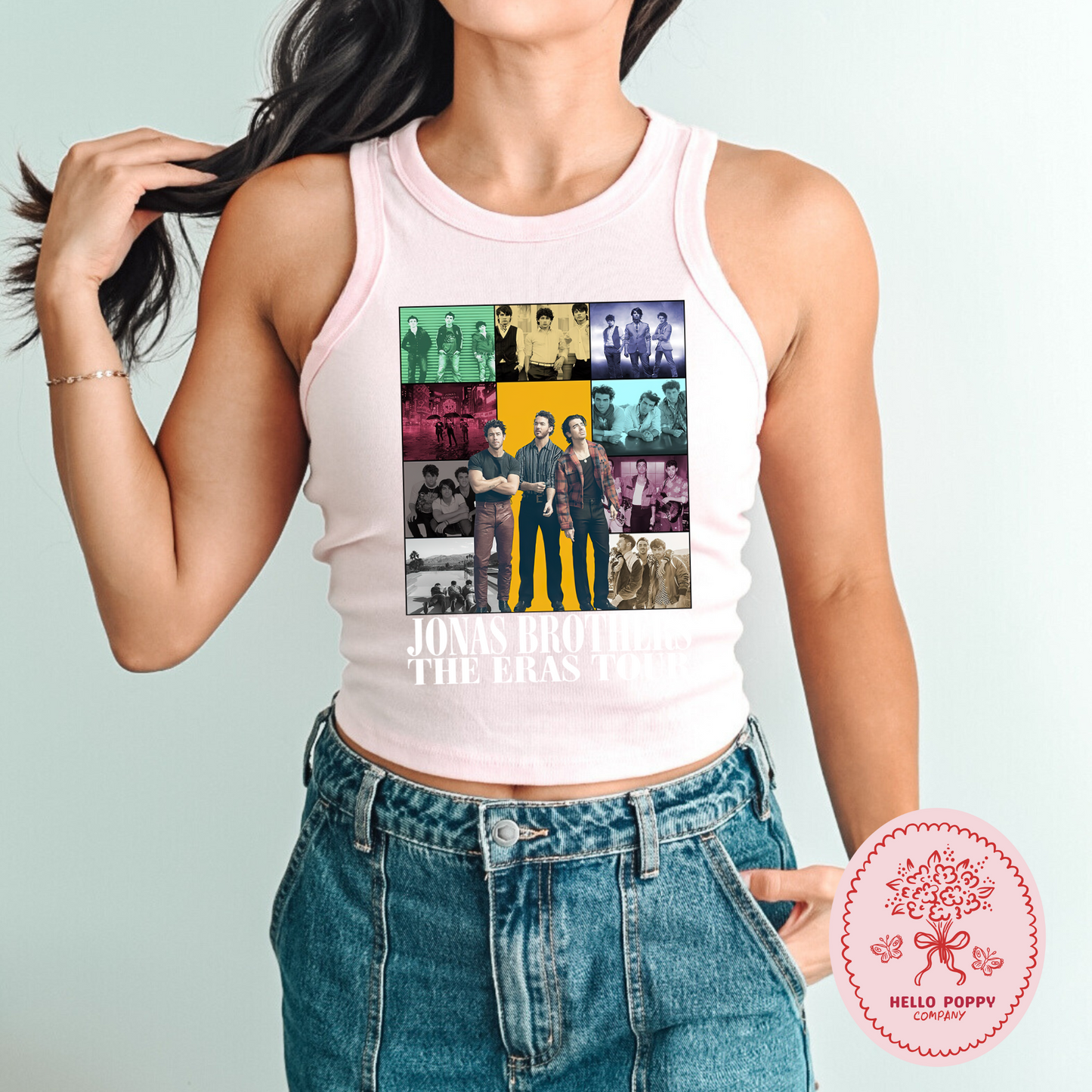 Jonas Brothers The Eras Tour (White) Micro Ribbed Racerback Tank