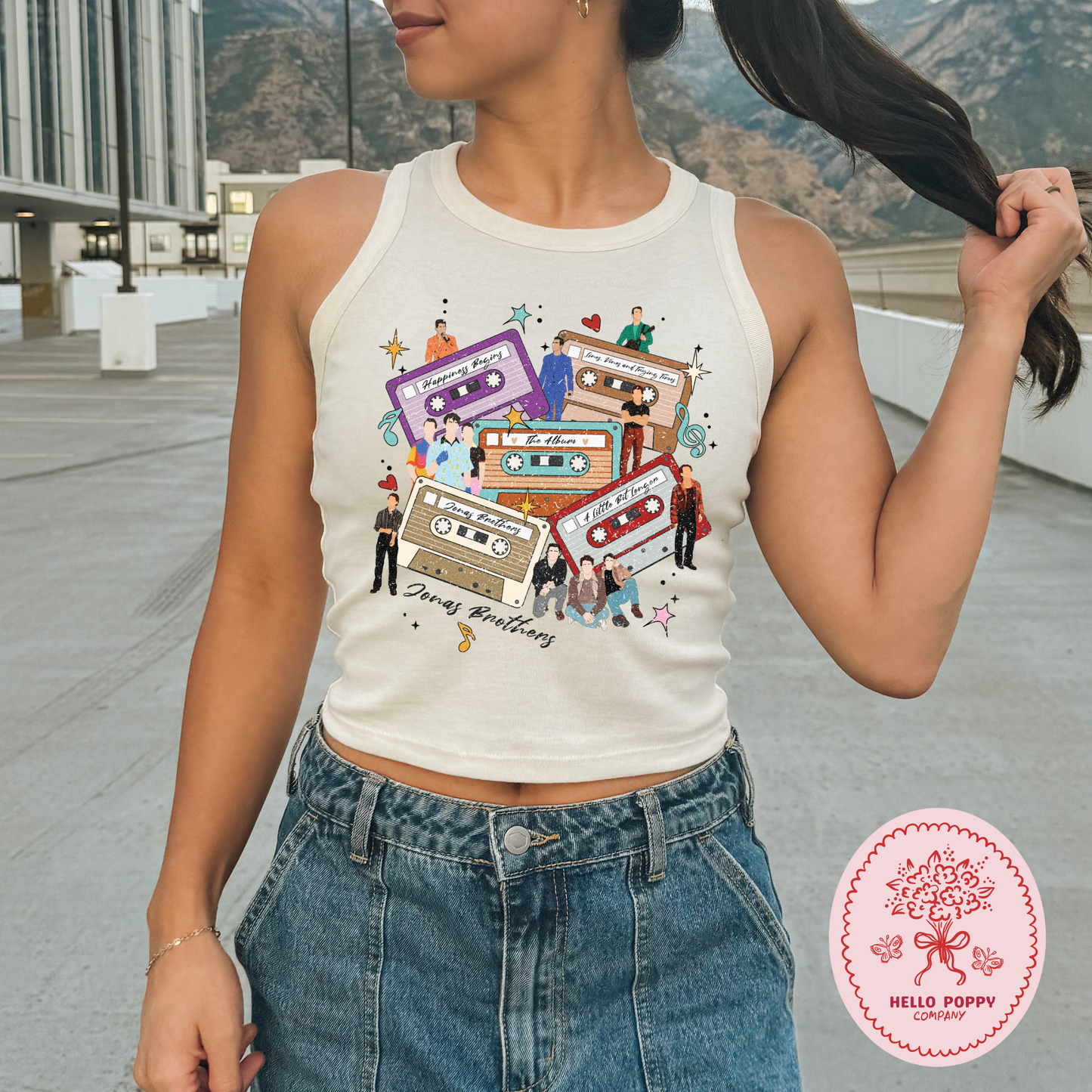 Jonas Brothers Distressed Cassette Tapes Micro Ribbed Racerback Tank