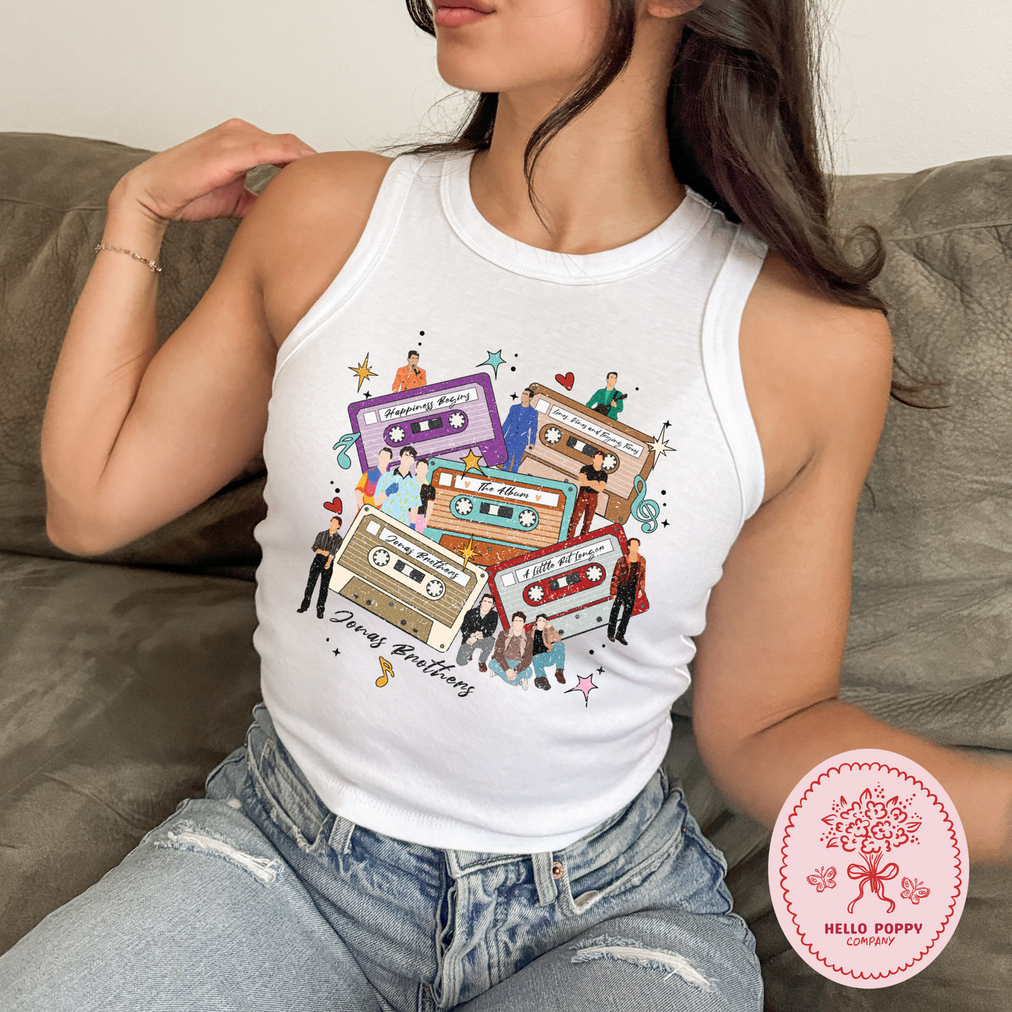 Jonas Brothers Distressed Cassette Tapes Micro Ribbed Racerback Tank