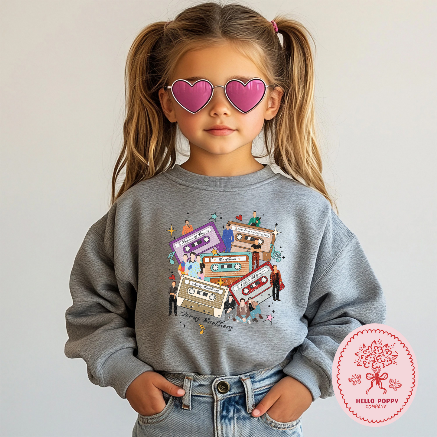 Jonas Brothers Distressed Cassette Tapes Crewneck Sweatshirt - Youth
