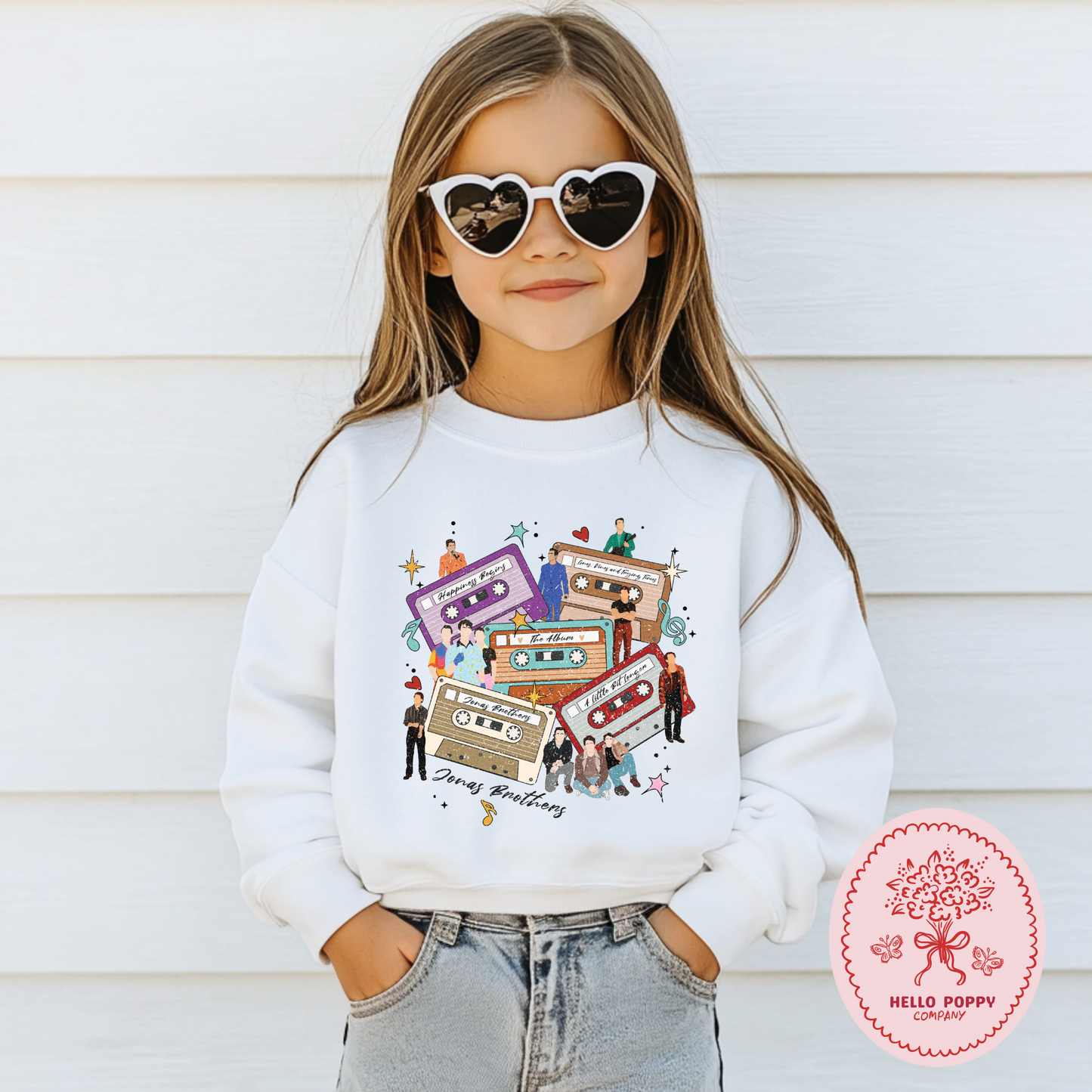 Jonas Brothers Distressed Cassette Tapes Crewneck Sweatshirt - Youth