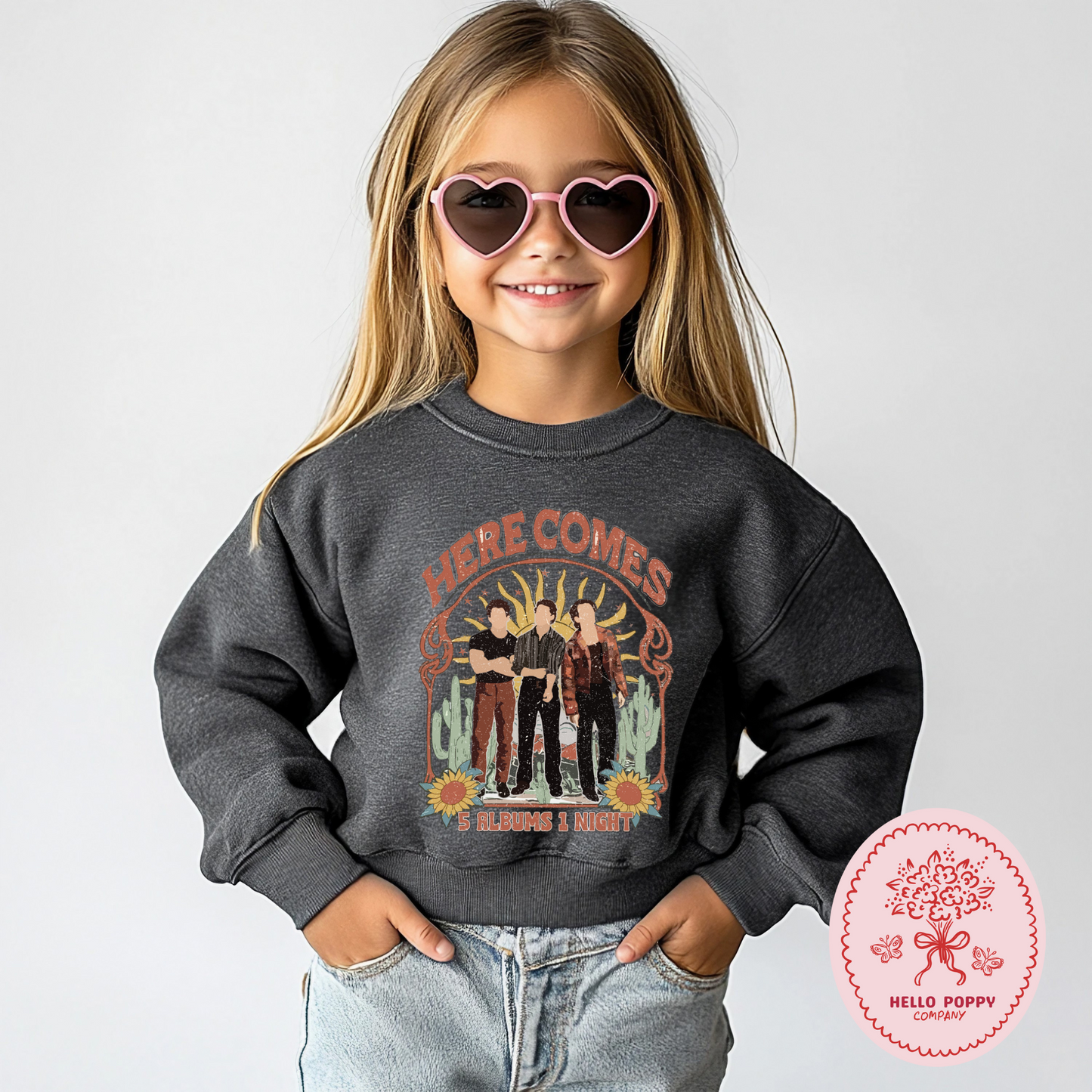 Jonas Brothers Boho 5 Albums 1 Night Crewneck Sweatshirt - Youth