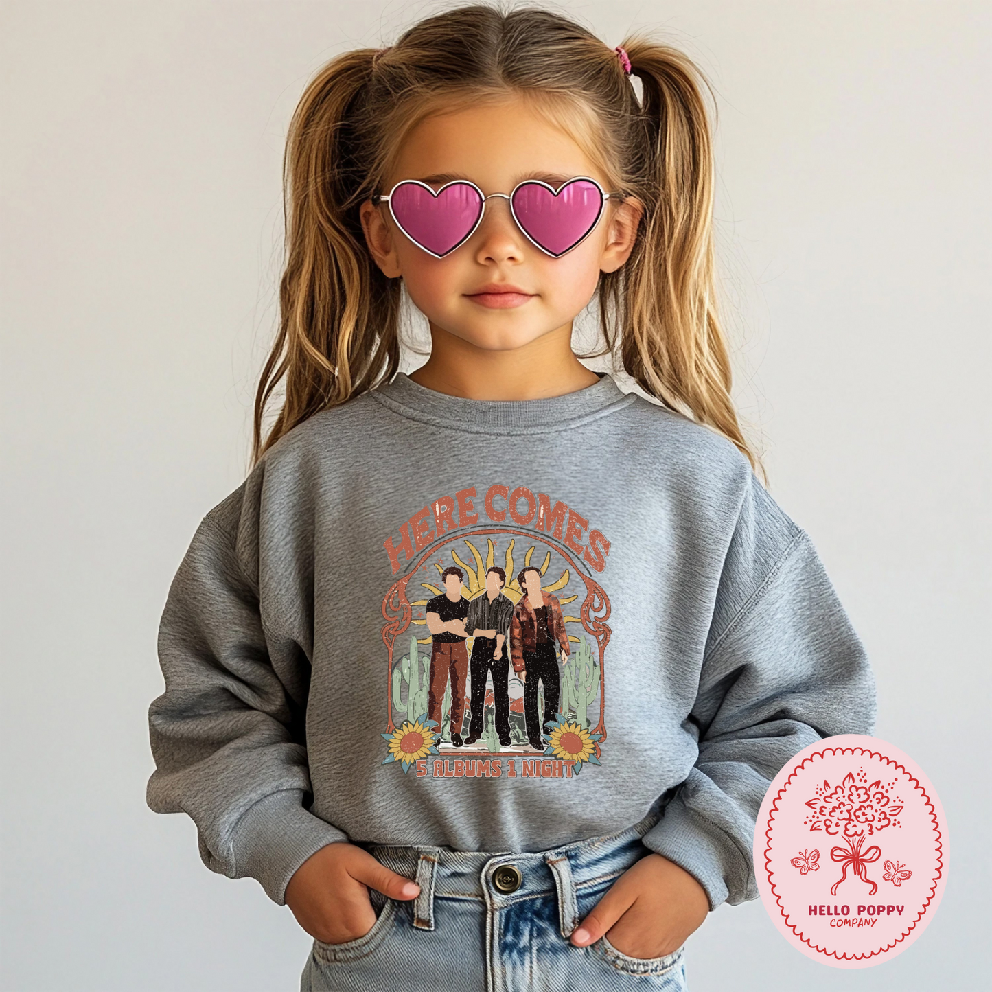 Jonas Brothers Boho 5 Albums 1 Night Crewneck Sweatshirt - Youth