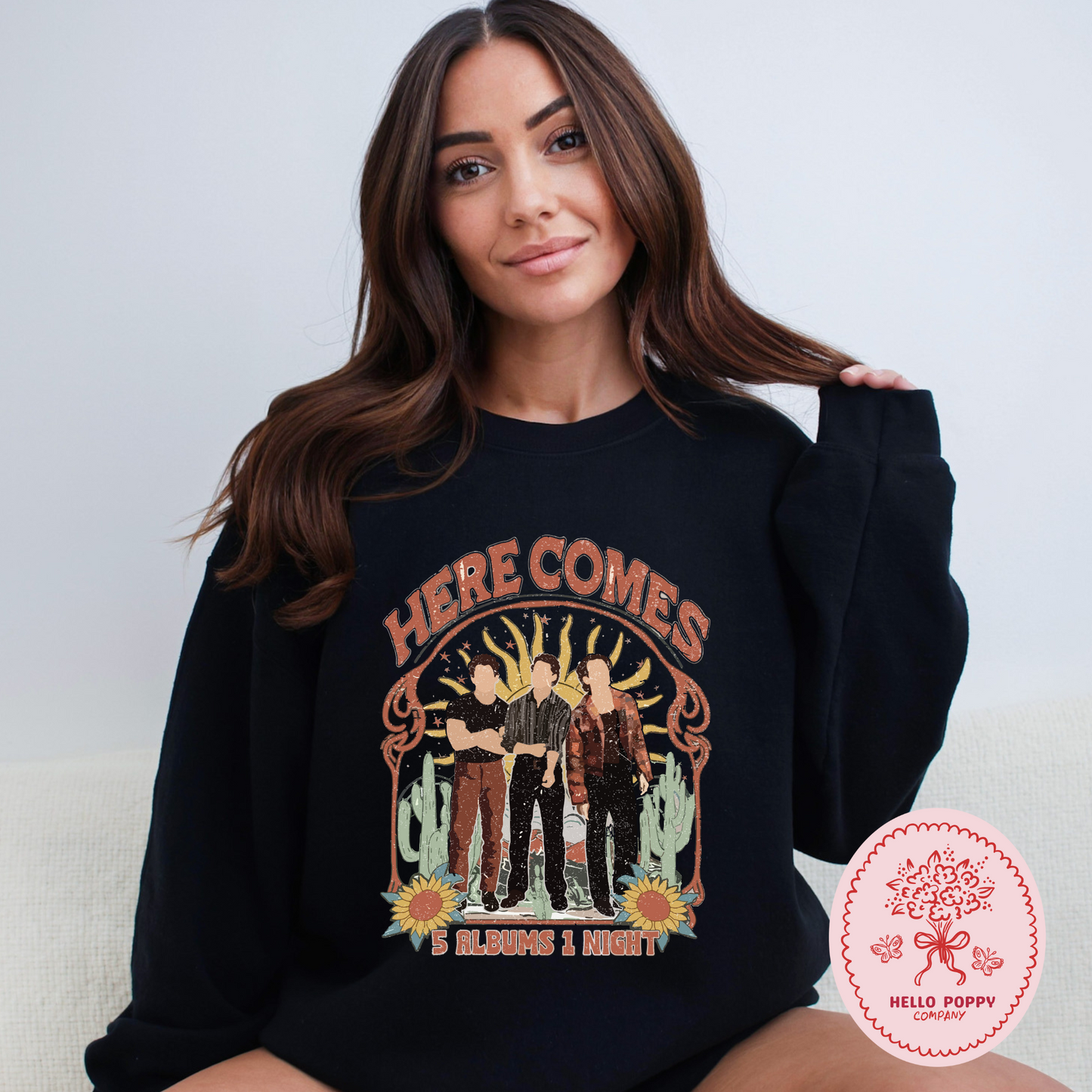 Jonas Brothers Boho 5 Albums 1 Night Crewneck Sweatshirt
