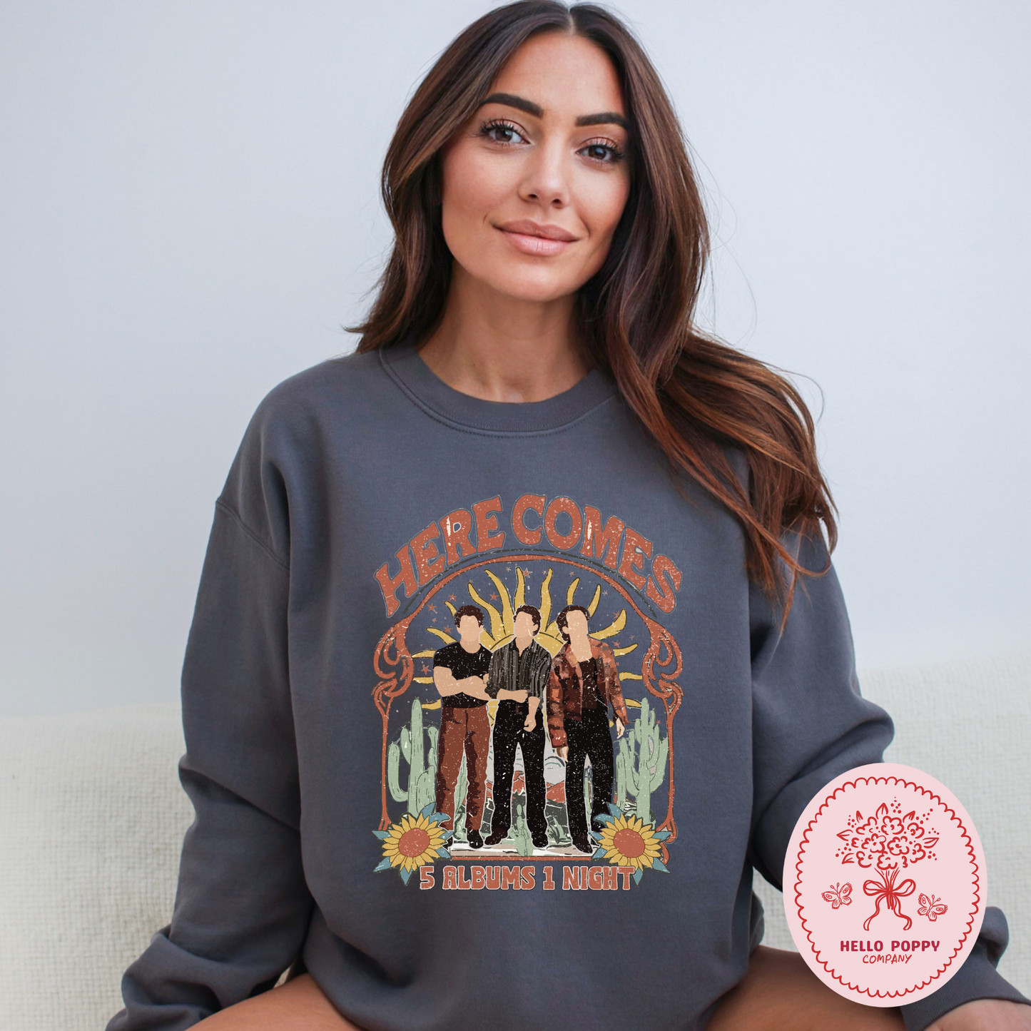 Jonas Brothers Boho 5 Albums 1 Night Crewneck Sweatshirt