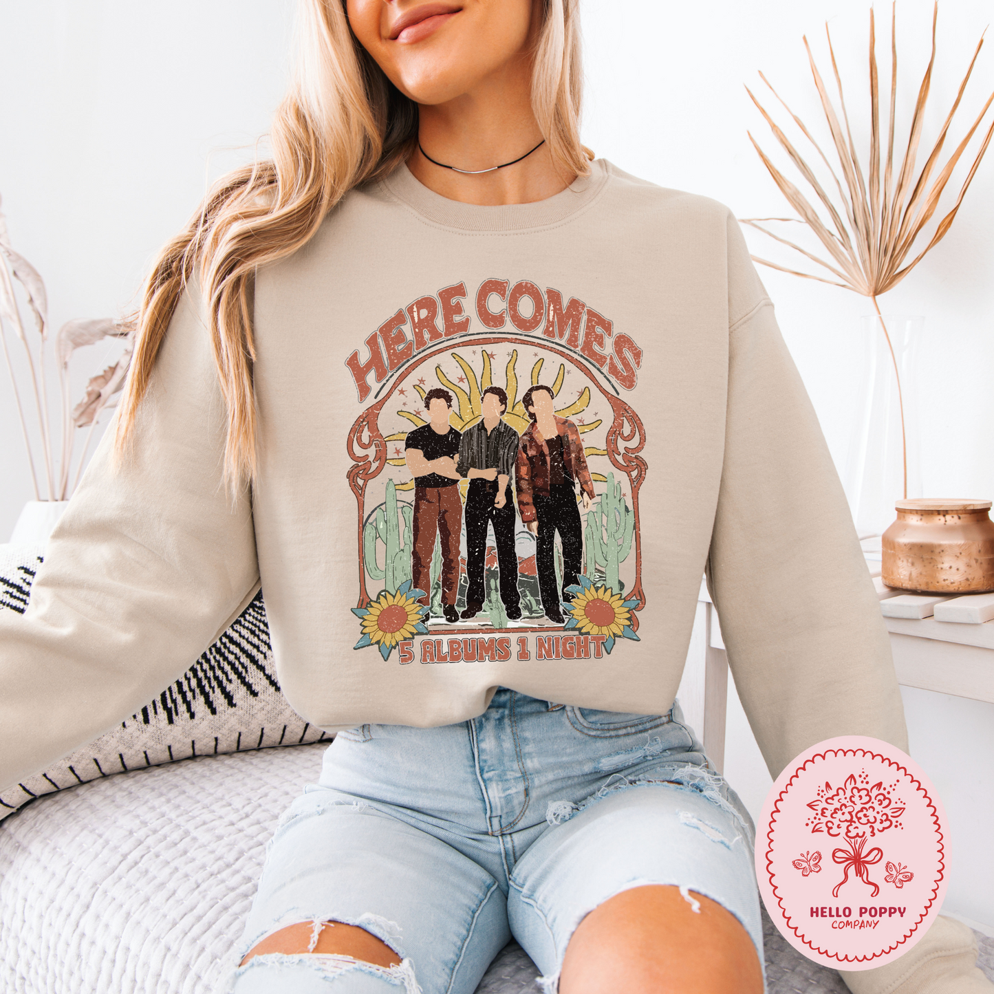 Jonas Brothers Boho 5 Albums 1 Night Crewneck Sweatshirt