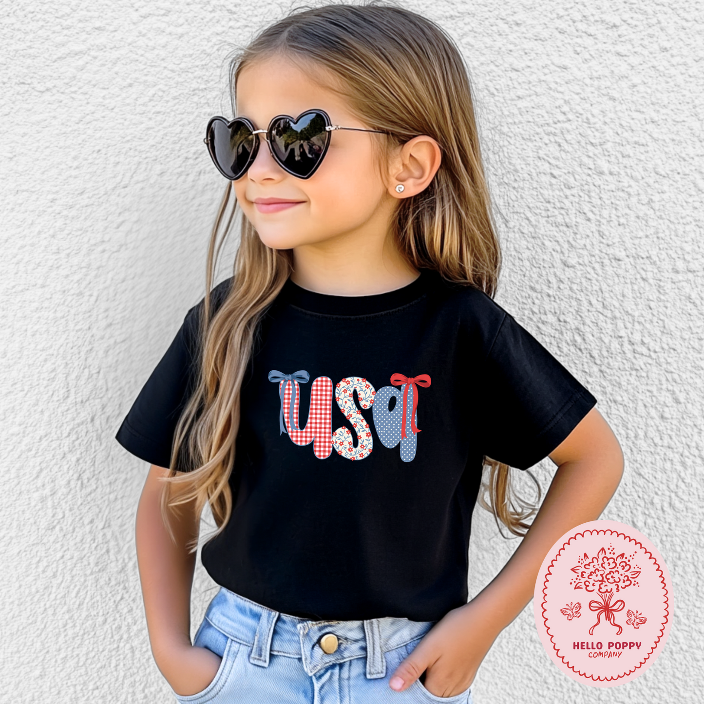 Coquette Checkered USA Bows 4th of July T-Shirt - Youth