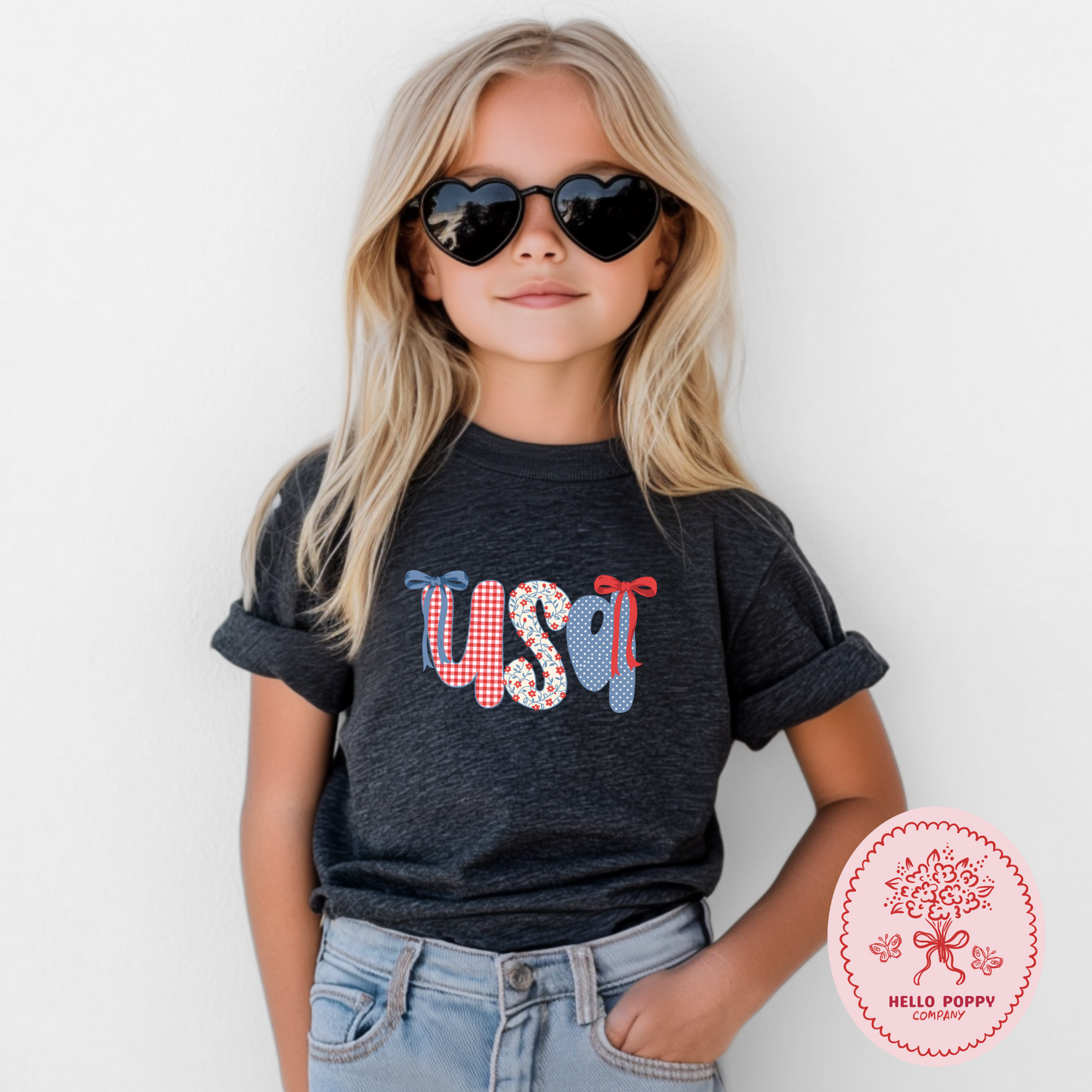 Coquette Checkered USA Bows 4th of July T-Shirt - Youth