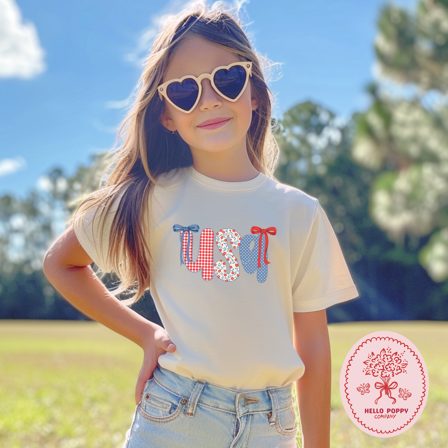 Coquette Checkered USA Bows 4th of July T-Shirt - Youth