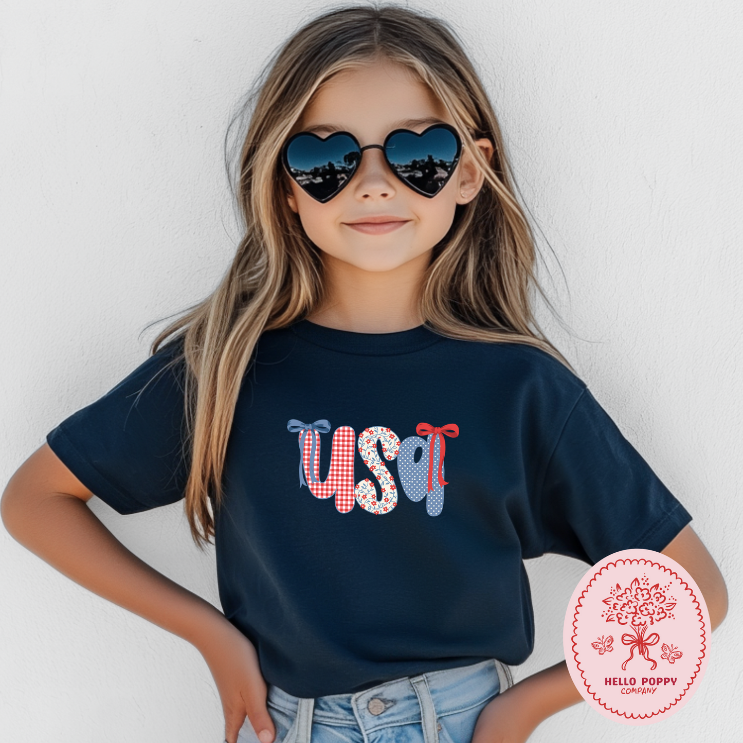Coquette Checkered USA Bows 4th of July T-Shirt - Youth