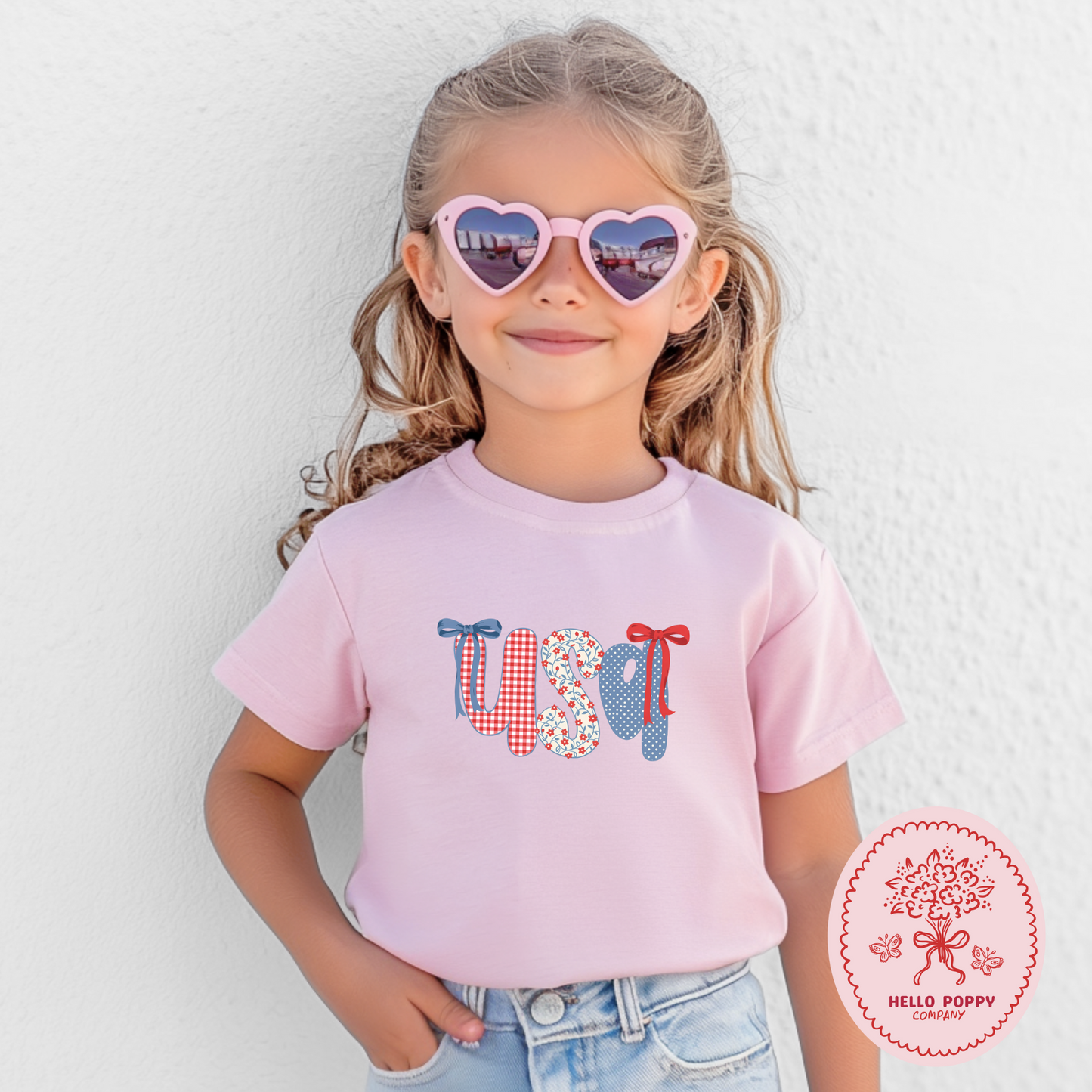 Coquette Checkered USA Bows 4th of July T-Shirt - Youth