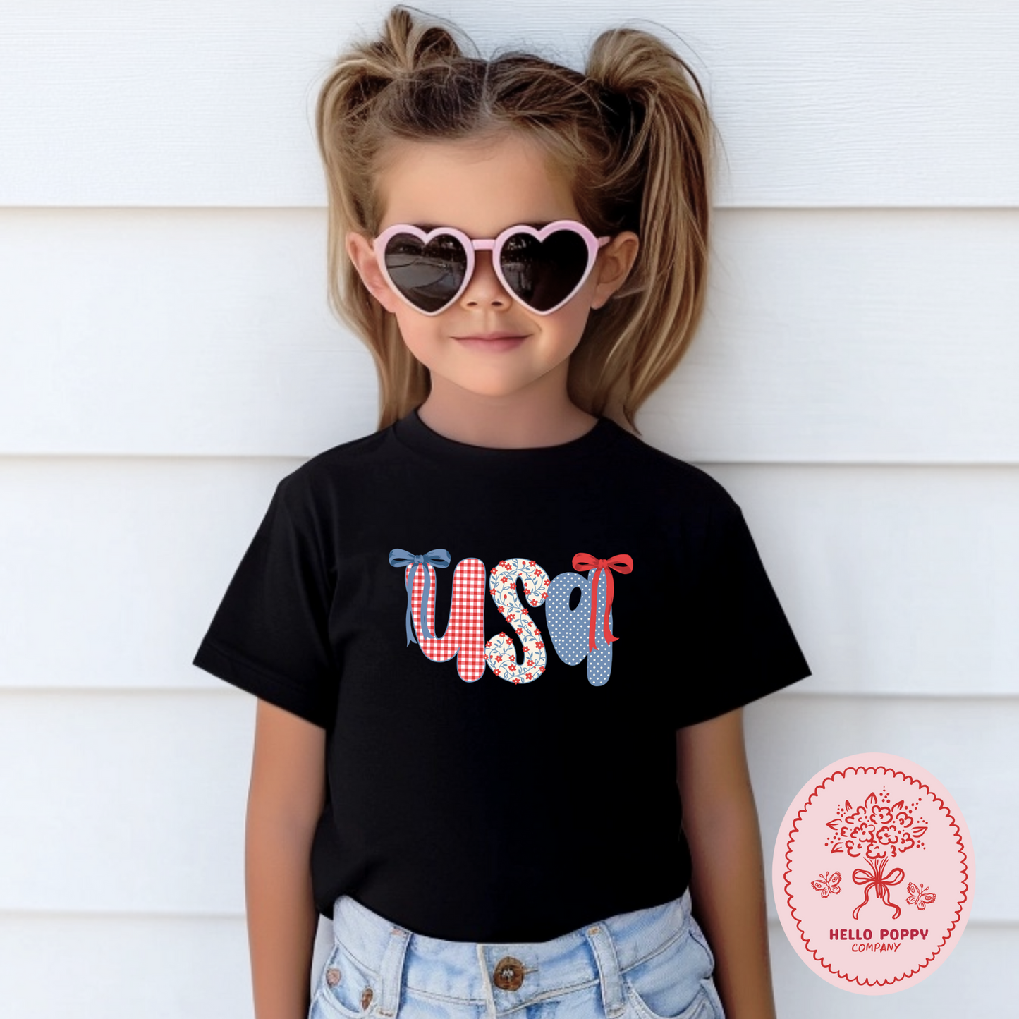 Coquette Checkered USA Bows 4th of July T-Shirt - Youth