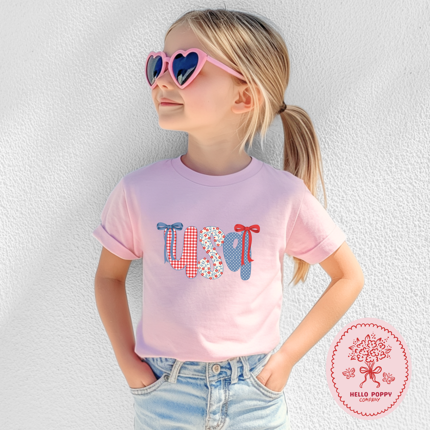 Coquette Checkered USA Bows 4th of July T-Shirt - Youth