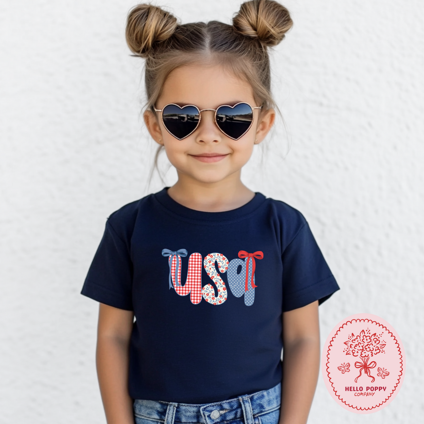 Coquette Checkered USA Bows 4th of July T-Shirt - Youth