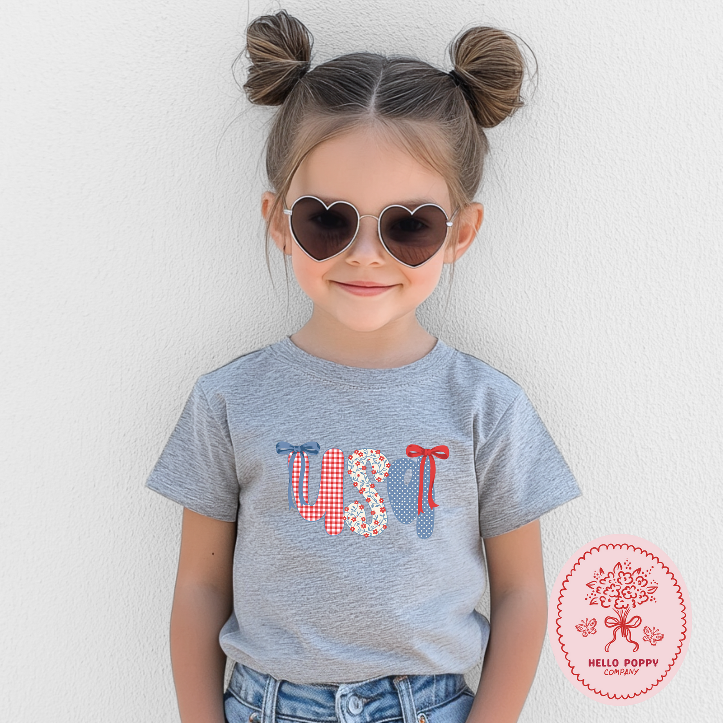 Coquette Checkered USA Bows 4th of July T-Shirt - Youth