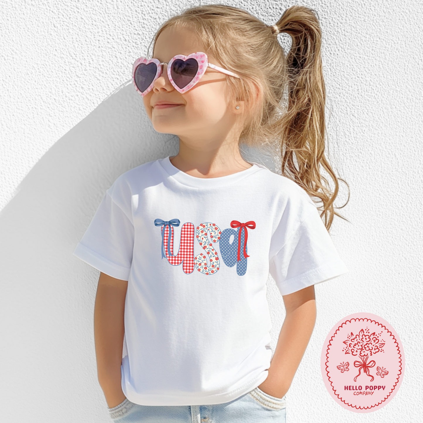 Coquette Checkered USA Bows 4th of July T-Shirt - Youth