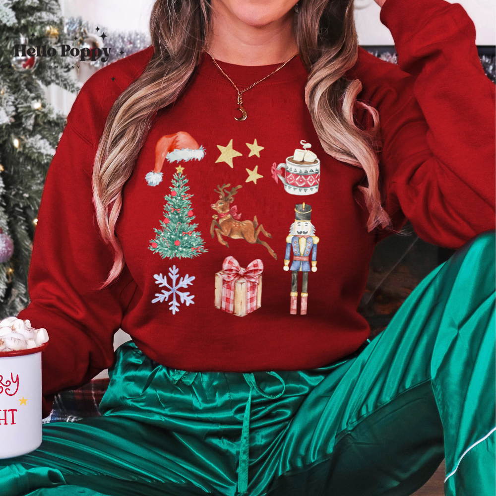 Christmas Nutcracker Coquette Collage Crewneck Sweatshirt