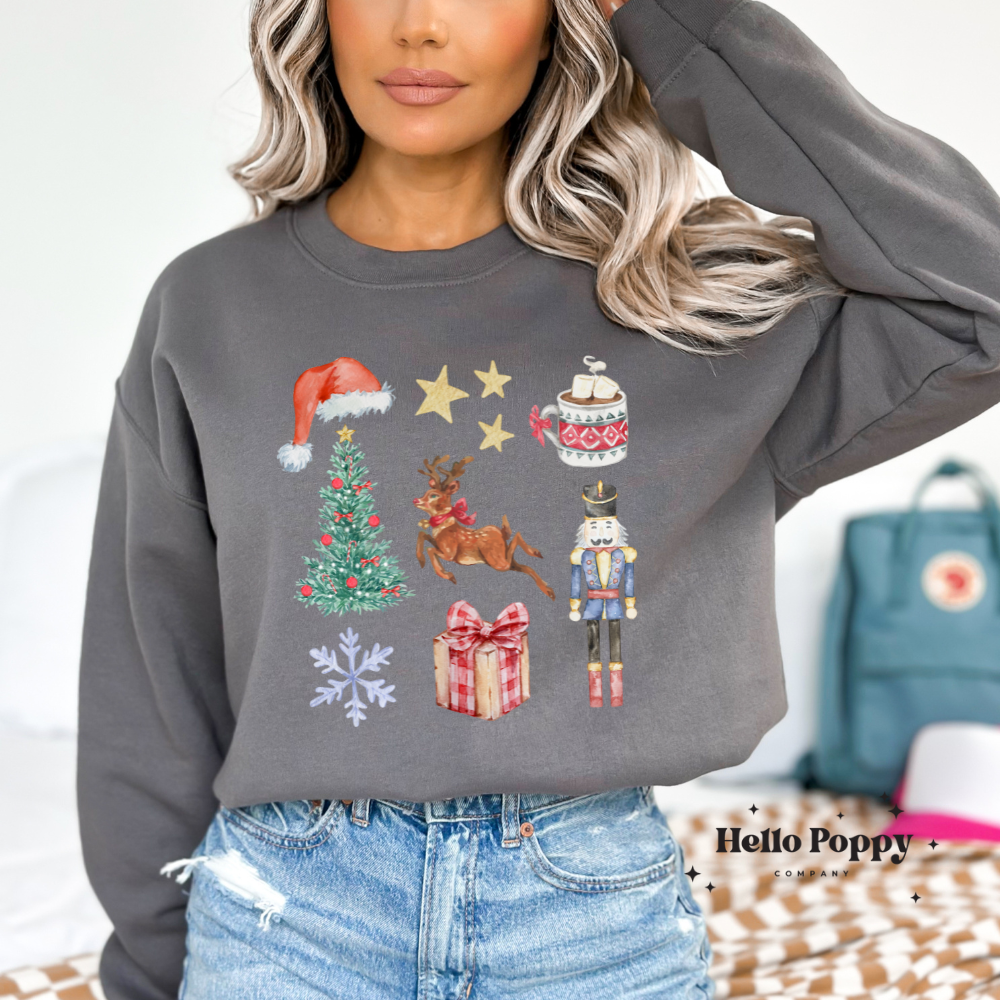 Christmas Nutcracker Coquette Collage Crewneck Sweatshirt
