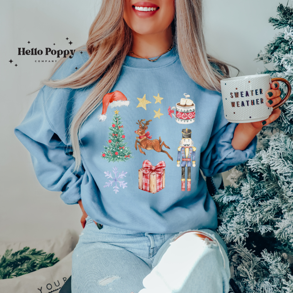 Christmas Nutcracker Coquette Collage Crewneck Sweatshirt