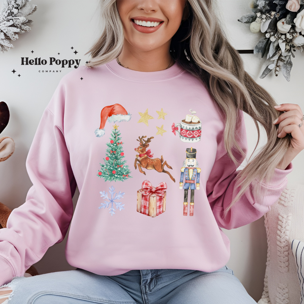 Christmas Nutcracker Coquette Collage Crewneck Sweatshirt