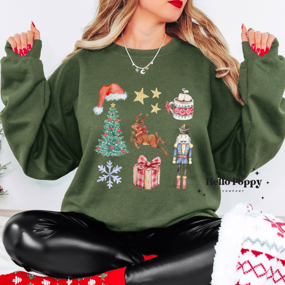 Christmas Nutcracker Coquette Collage Crewneck Sweatshirt