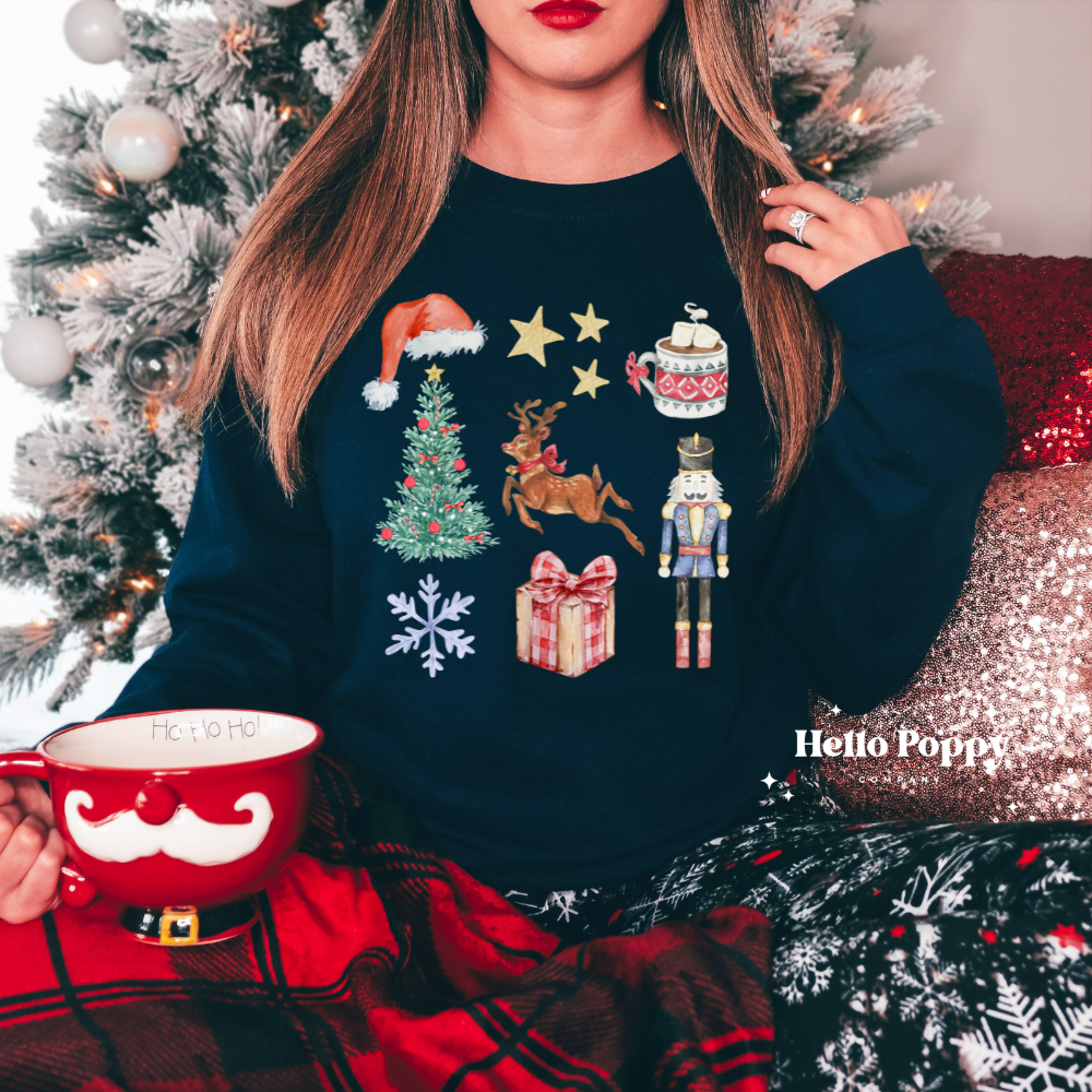 Christmas Nutcracker Coquette Collage Crewneck Sweatshirt