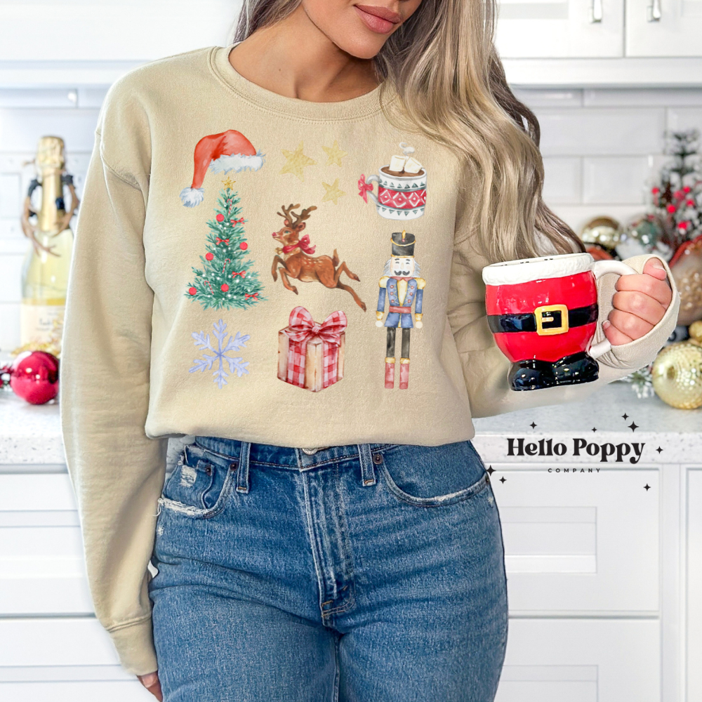 Christmas Nutcracker Coquette Collage Crewneck Sweatshirt