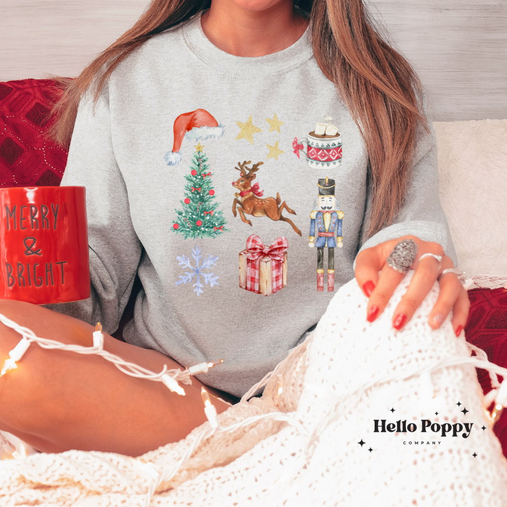 Christmas Nutcracker Coquette Collage Crewneck Sweatshirt