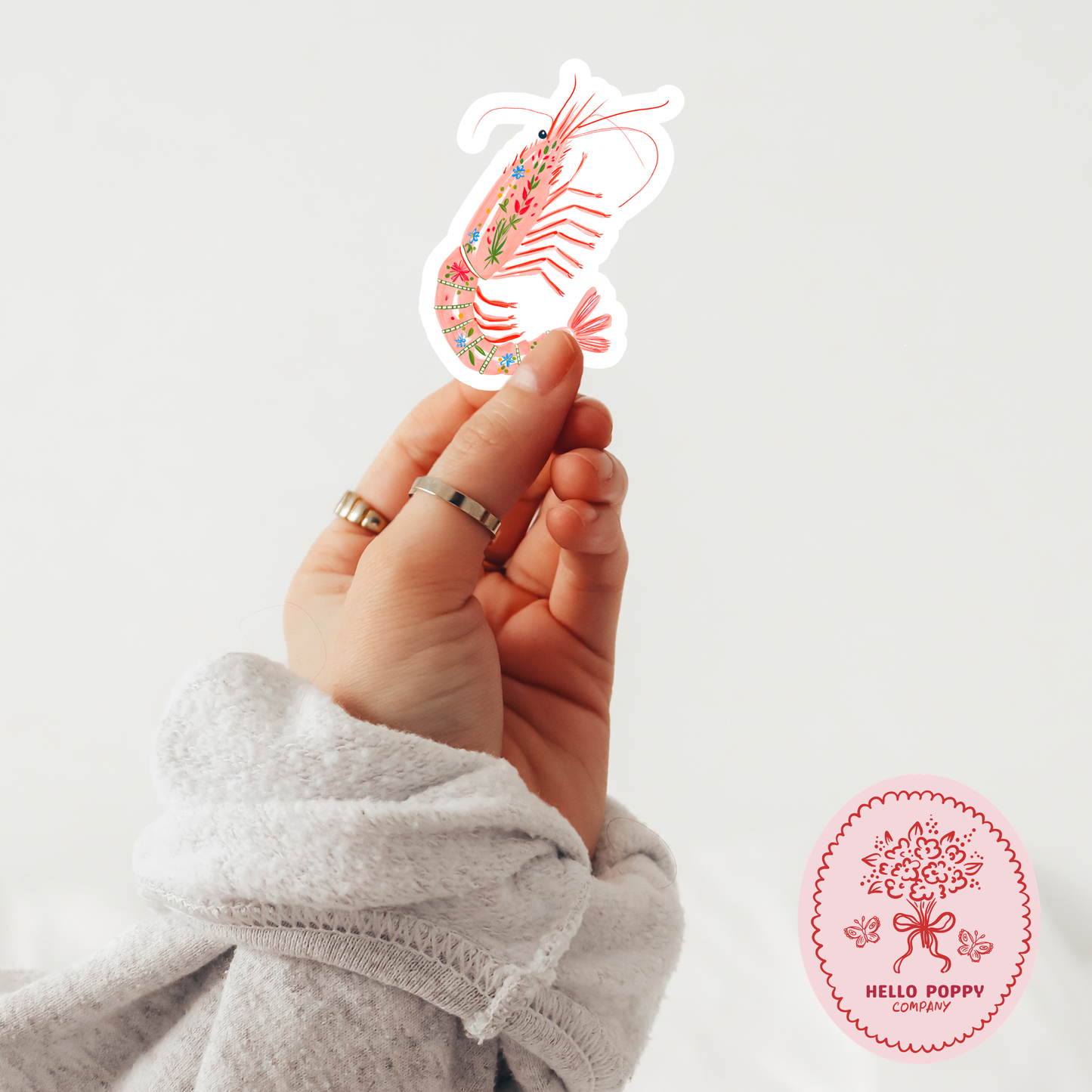 Pink Floral Shrimp Waterproof Vinyl Sticker