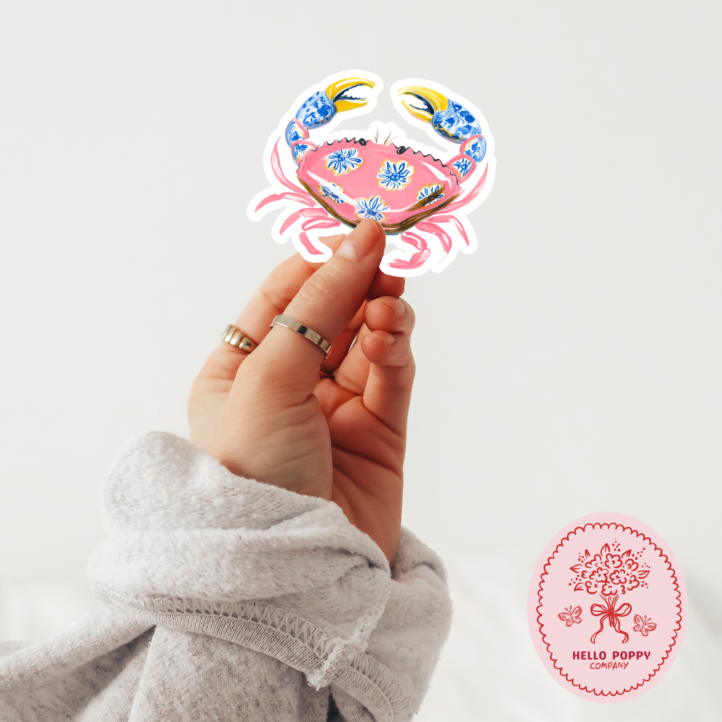 Pink Floral Crab Waterproof Vinyl Sticker