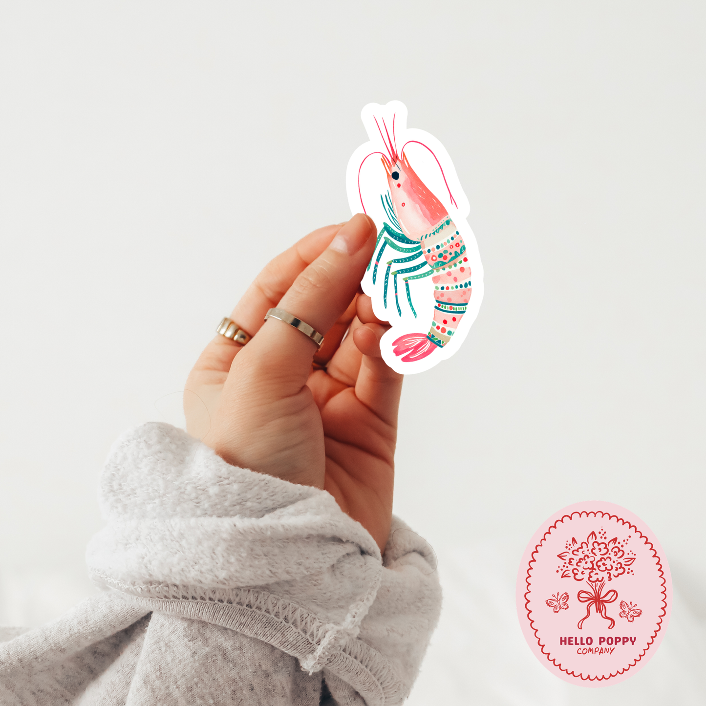 Pastel Coastal Shrimp Waterproof Vinyl Sticker