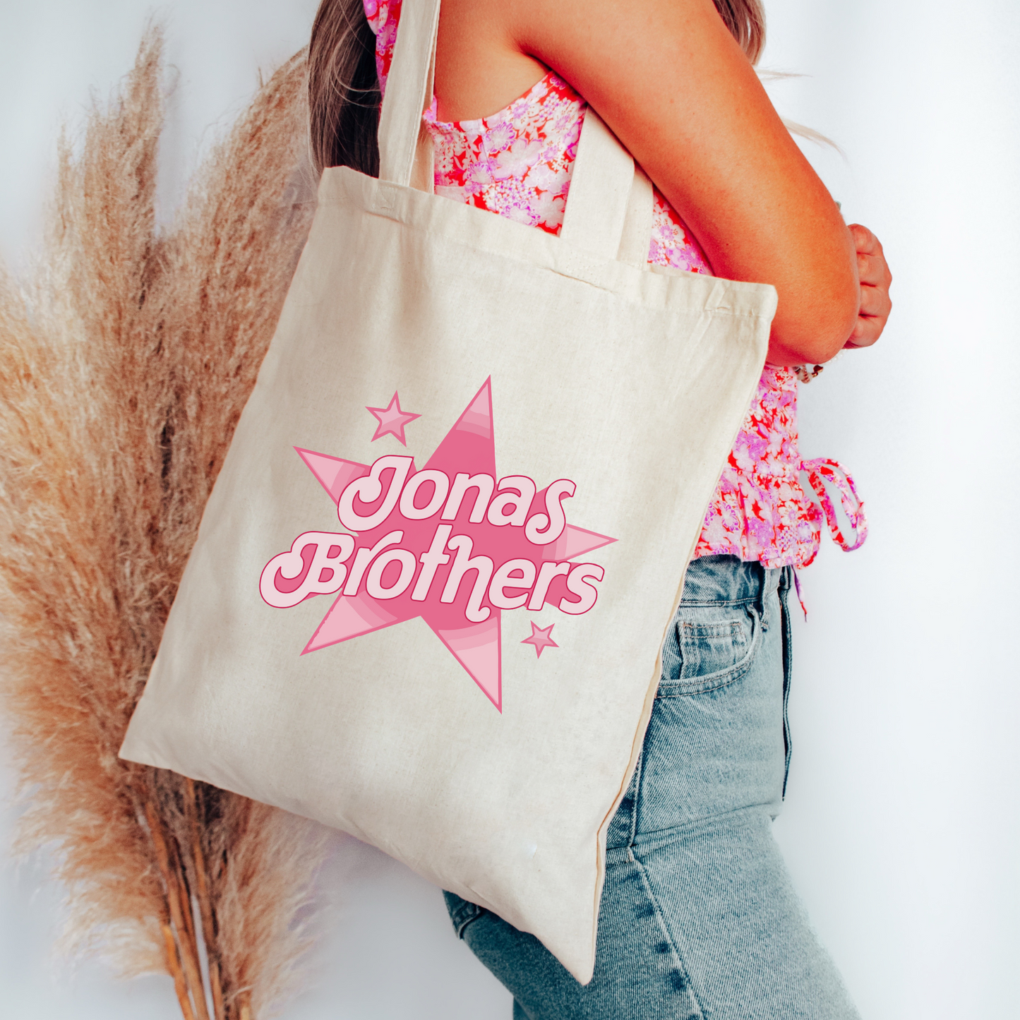 Jonas Brothers Pink Star Canvas Tote Bag