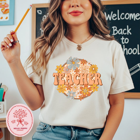Teacher Boho Floral Comfort Colors T-Shirt