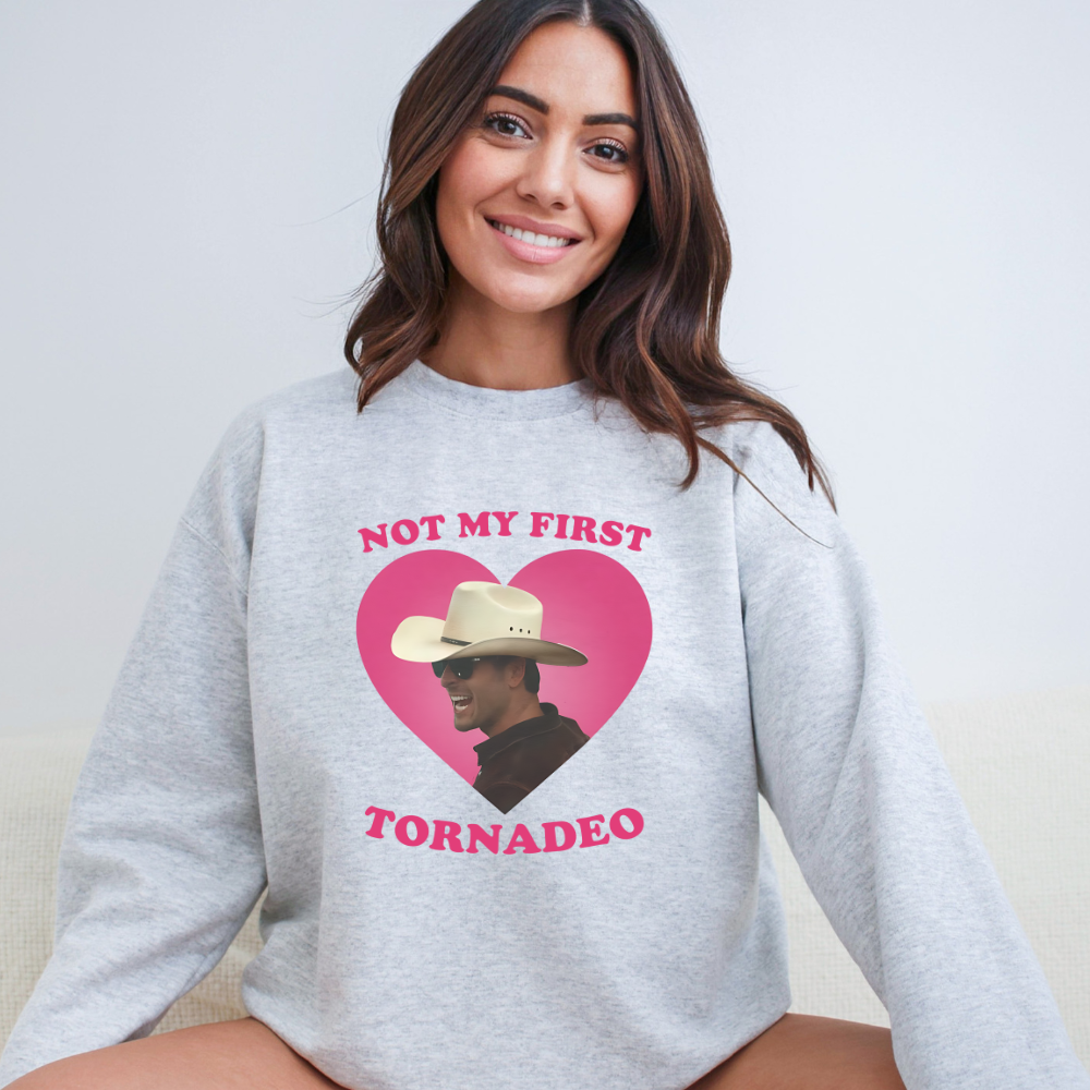 Glen Powell Twisters Movie Not My First Tornadeo Crewneck Sweatshirt (Multiple Colors)