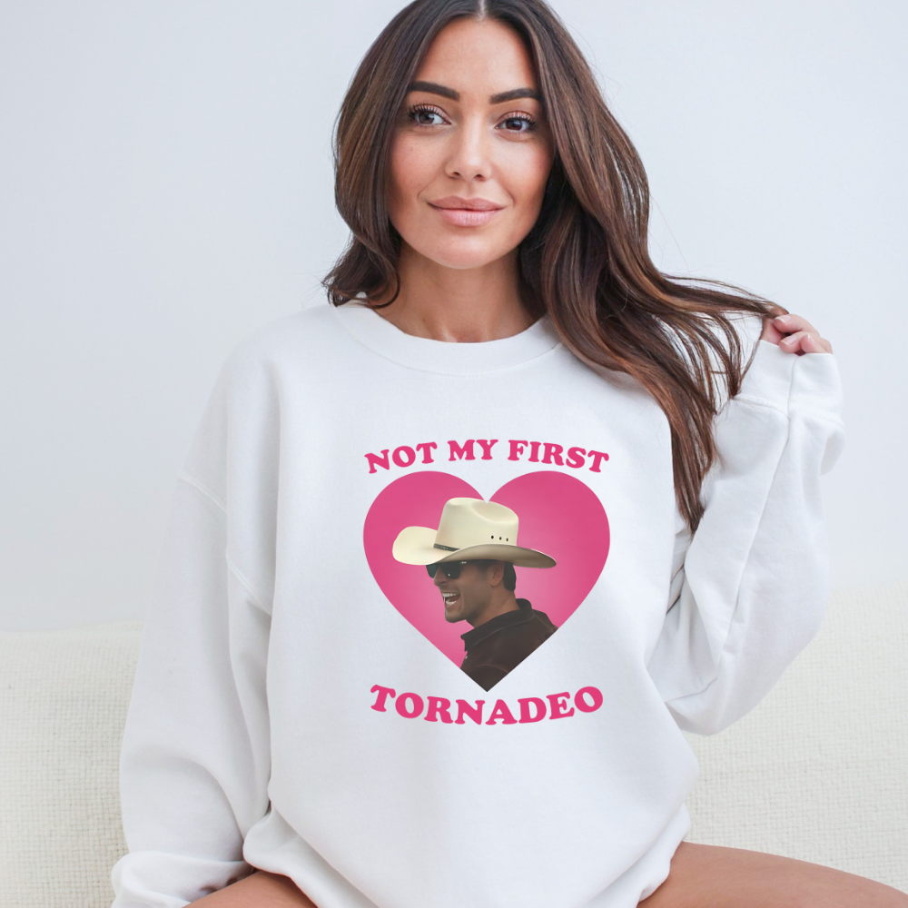 Glen Powell Twisters Movie Not My First Tornadeo Crewneck Sweatshirt (Multiple Colors)