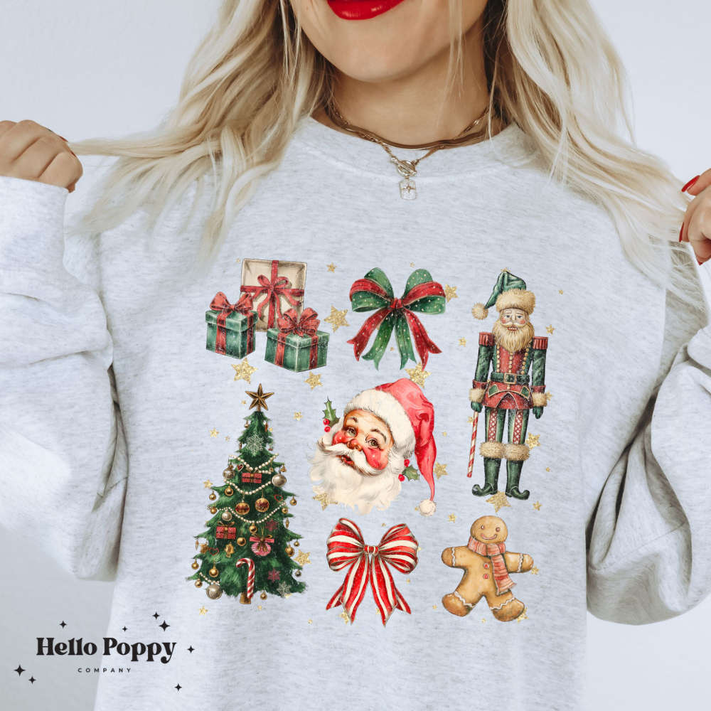 Santa Christmas Coquette Collage Crewneck Sweatshirt