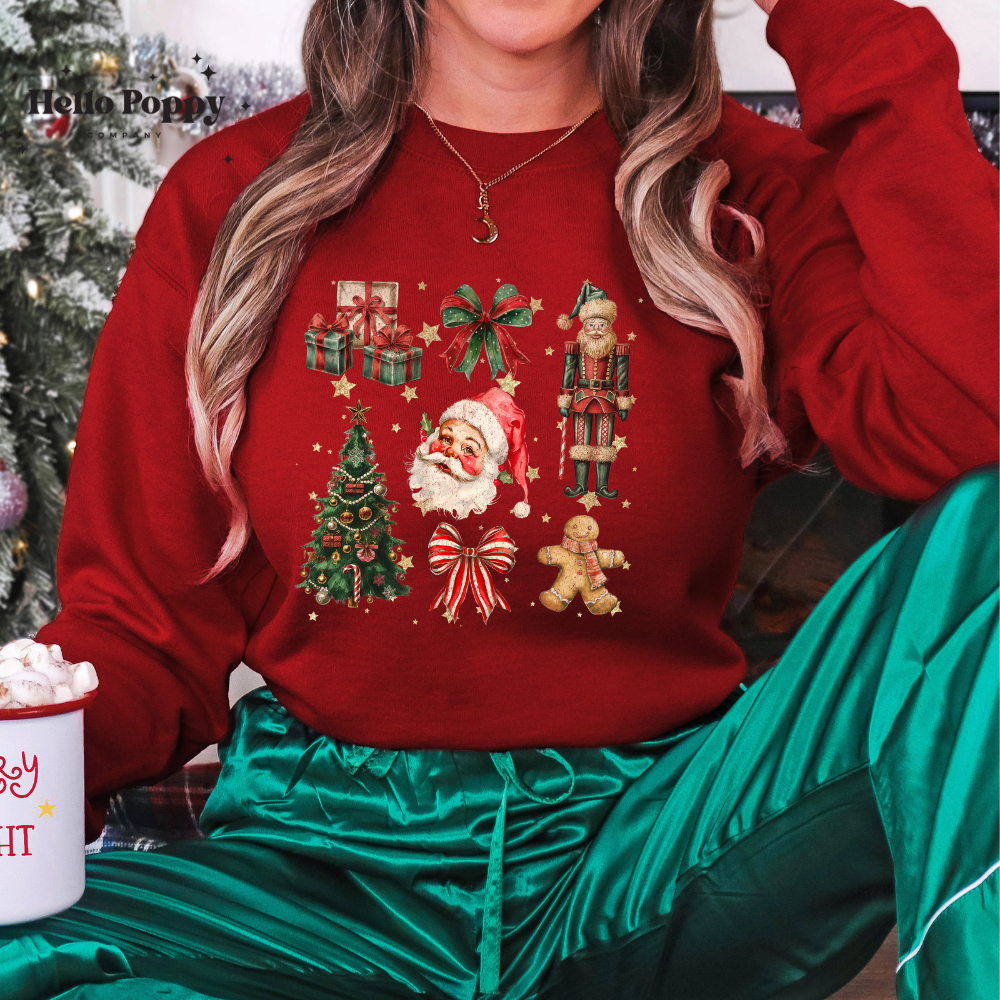 Santa Christmas Coquette Collage Crewneck Sweatshirt