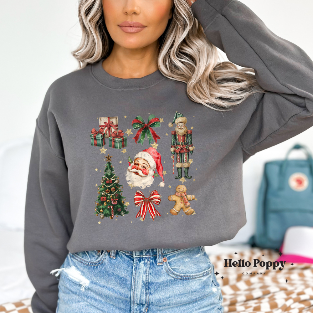 Santa Christmas Coquette Collage Crewneck Sweatshirt