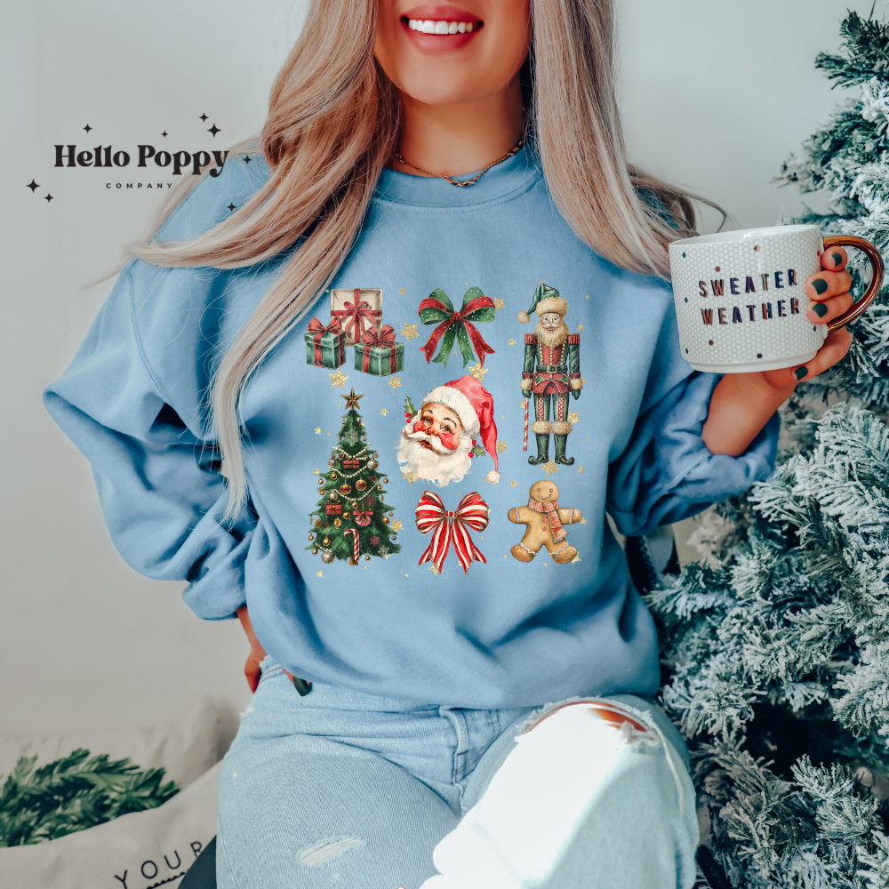 Santa Christmas Coquette Collage Crewneck Sweatshirt