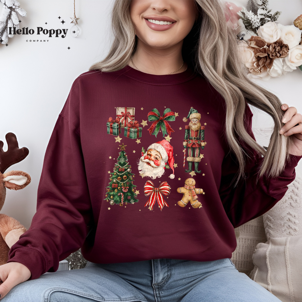 Santa Christmas Coquette Collage Crewneck Sweatshirt