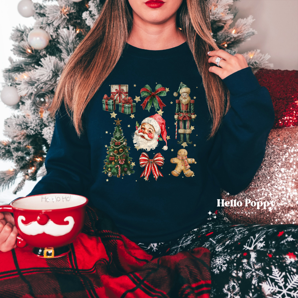 Santa Christmas Coquette Collage Crewneck Sweatshirt