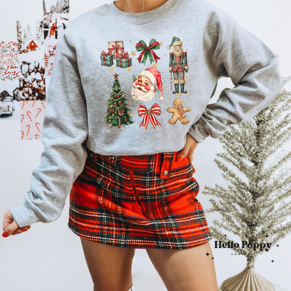 Santa Christmas Coquette Collage Crewneck Sweatshirt