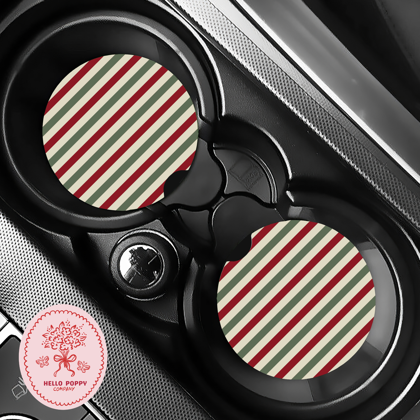 Merry Stripes Christmas Car Coasters | Set of 2